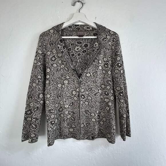 Sigrid Olsen Womens Medium Black & White Floral Knit Cardigan Sweater Silk Blend - Picture 1 of 7
